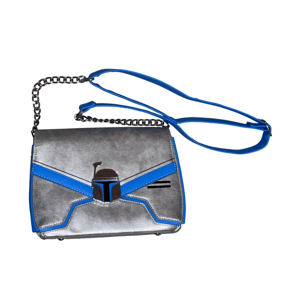Loungefly Star Wars Jango Fett Chain Strap Crossbody Bag grey‎ blue faux leather